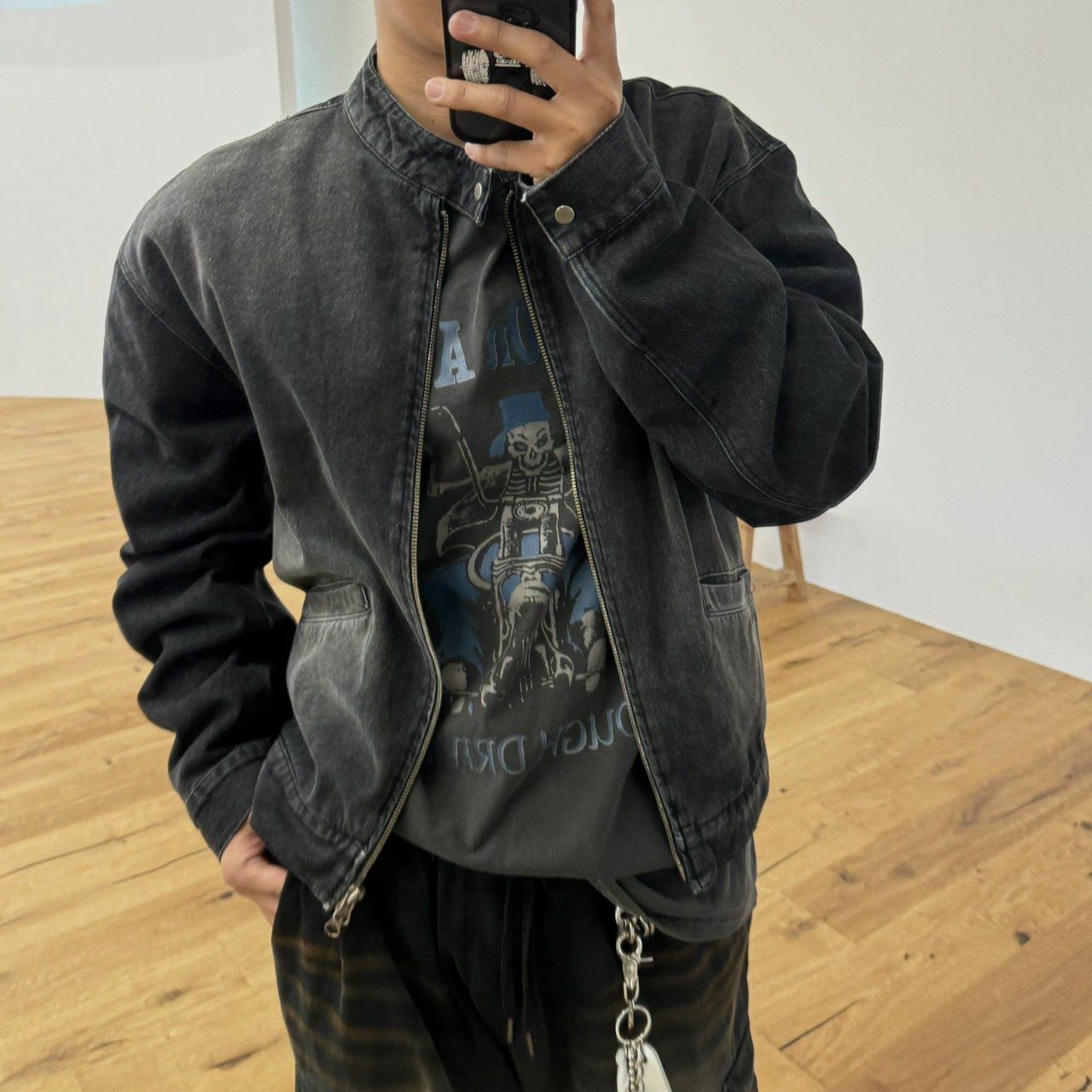 洗水企領拉鍊牛仔褸 BY ATTENTION-357JK