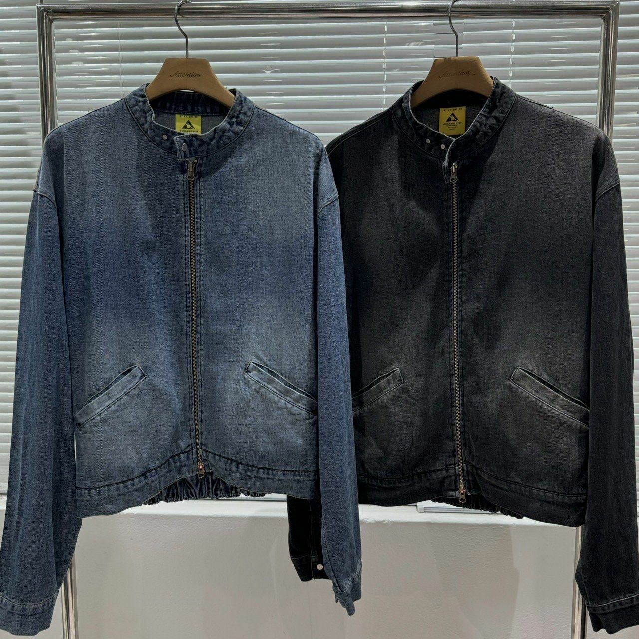 洗水企領拉鍊牛仔褸 BY ATTENTION-357JK