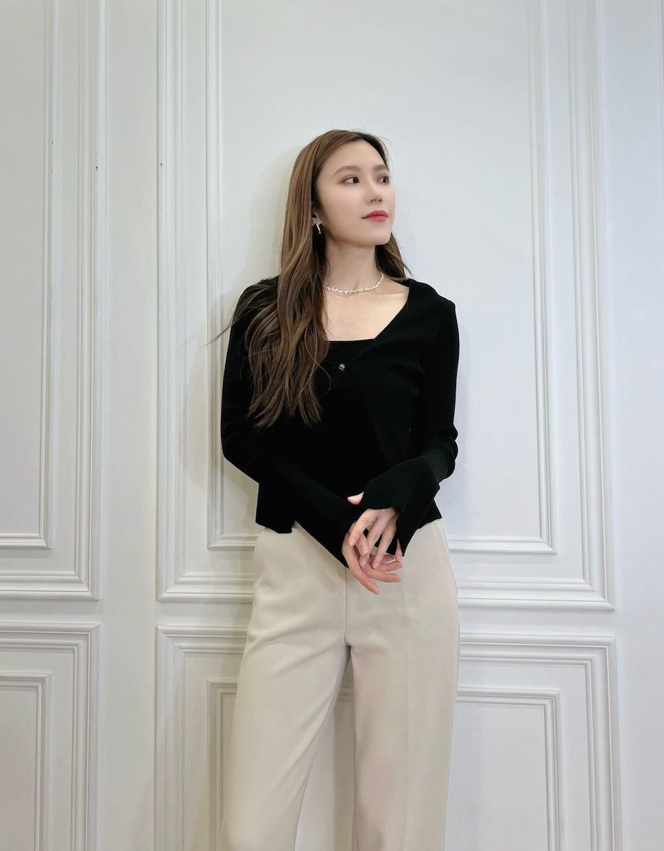 針織前釦+背心SET