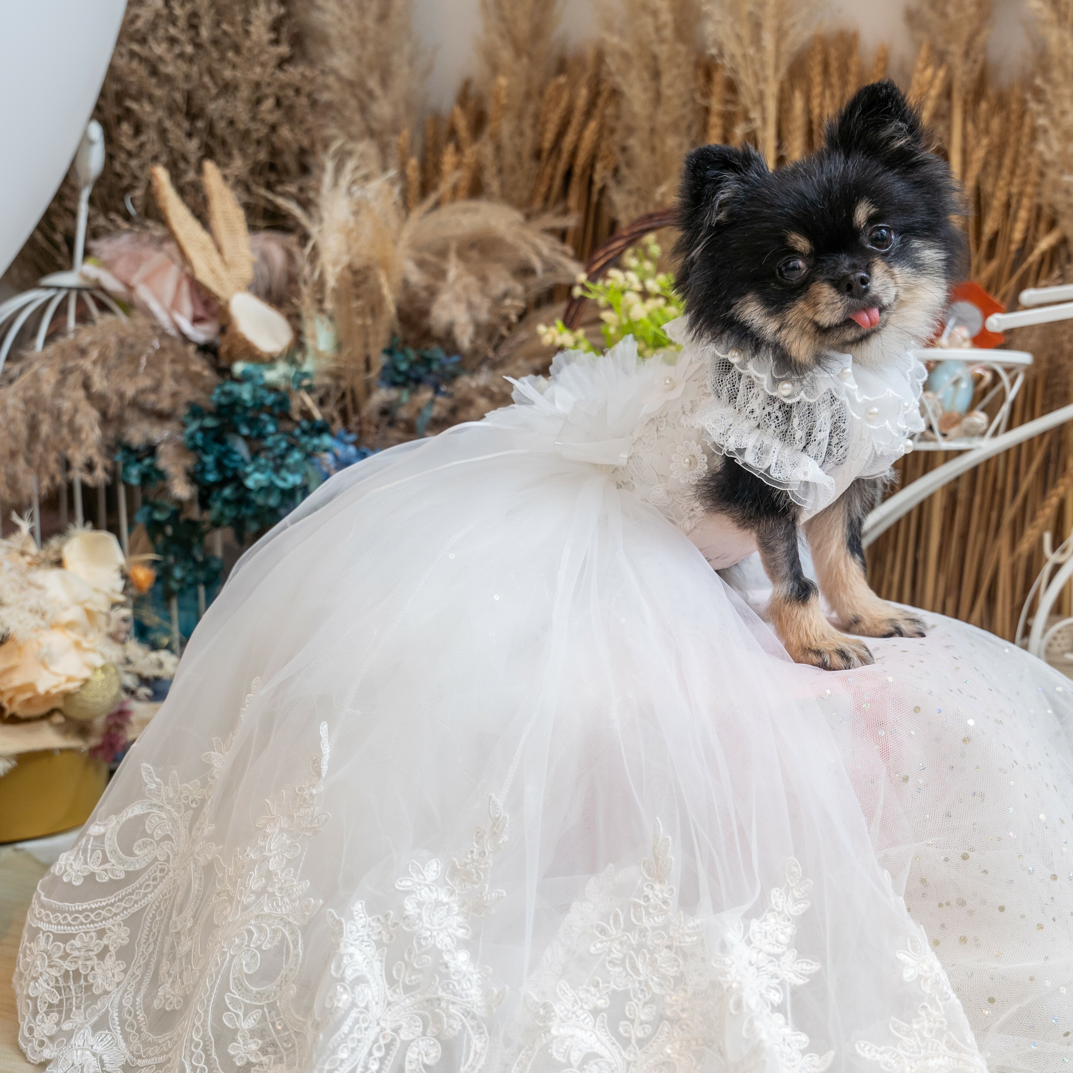 【XS~3XL】Embroidered Floral Lace Applique Long Wedding Dress