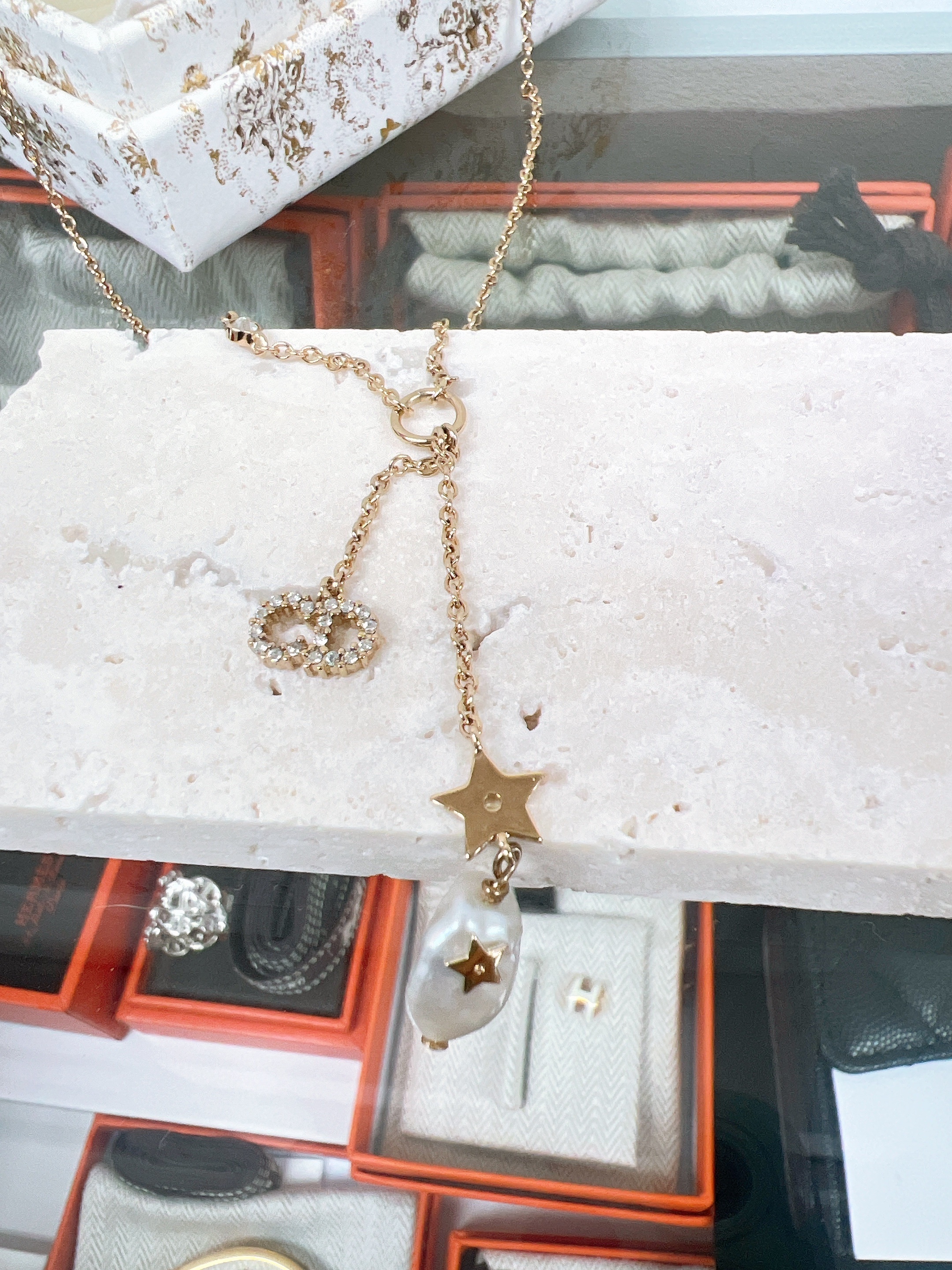 Dior necklace CD pearl drop