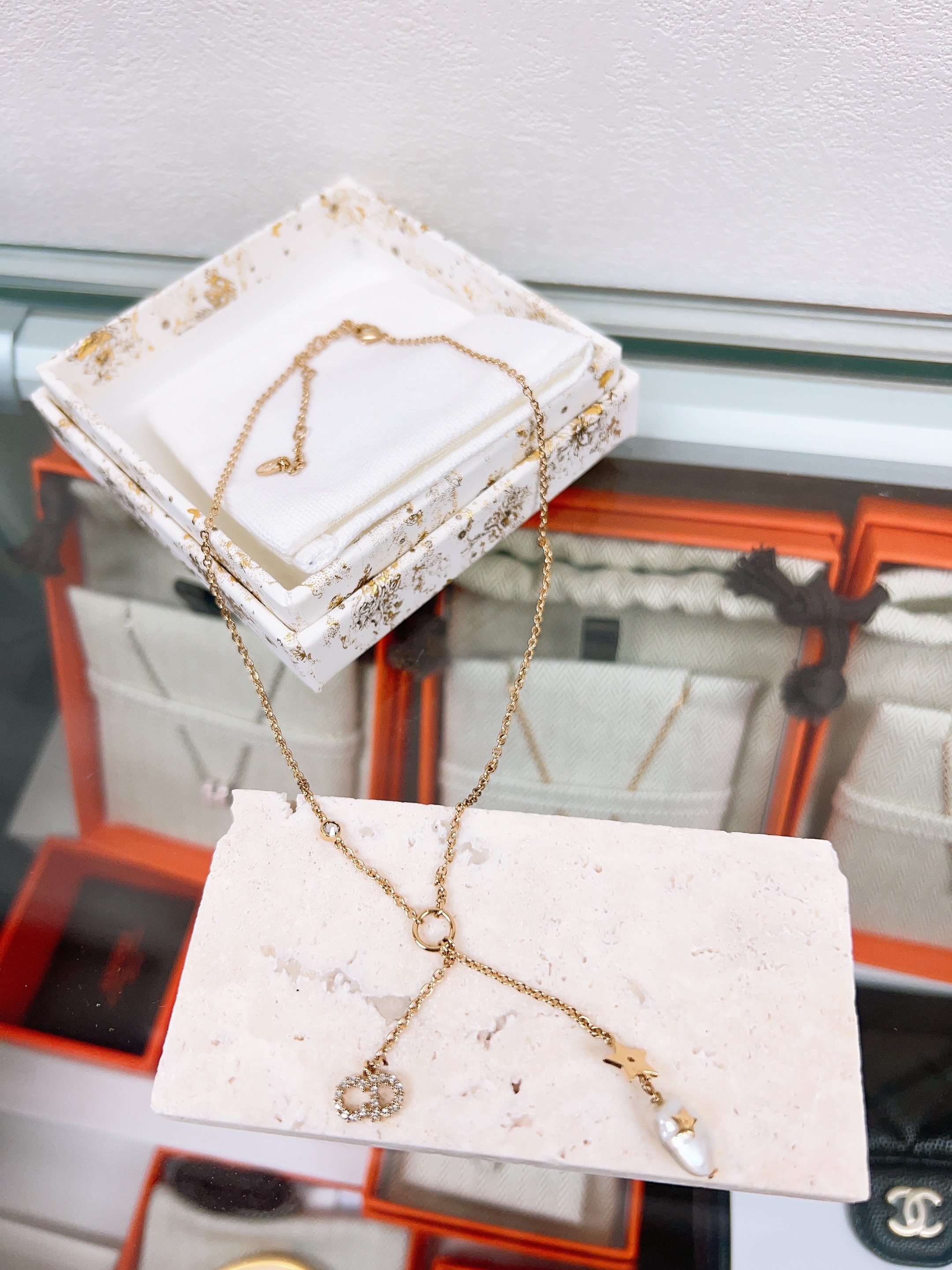 Dior necklace CD pearl drop