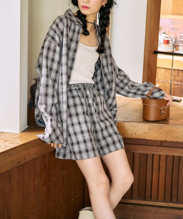 FREAK'S STORE チェック柄 オーバー シャツ黑（1300248900326）