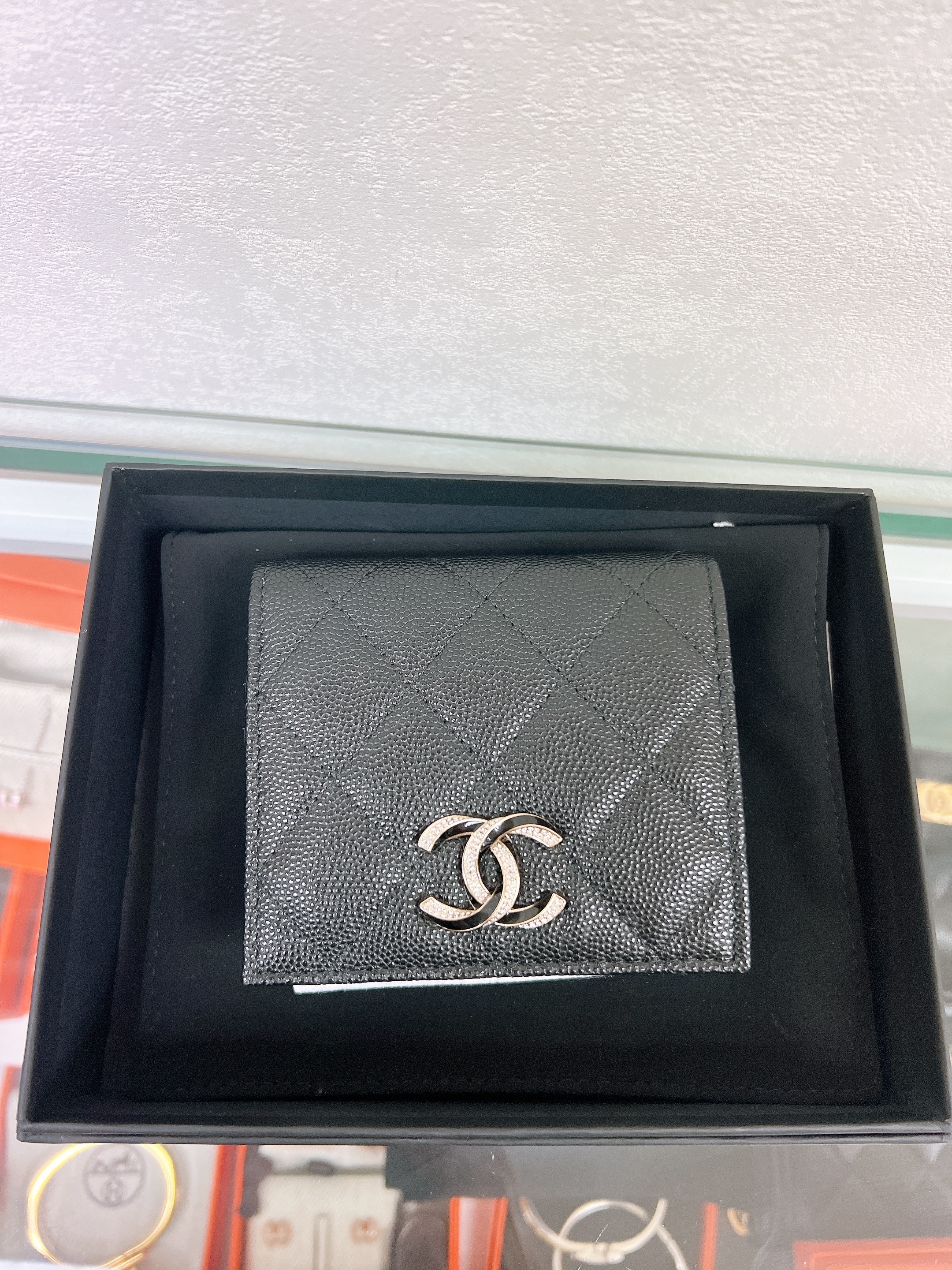 *Unused* Chanel wallet bi-fold black silver crystal