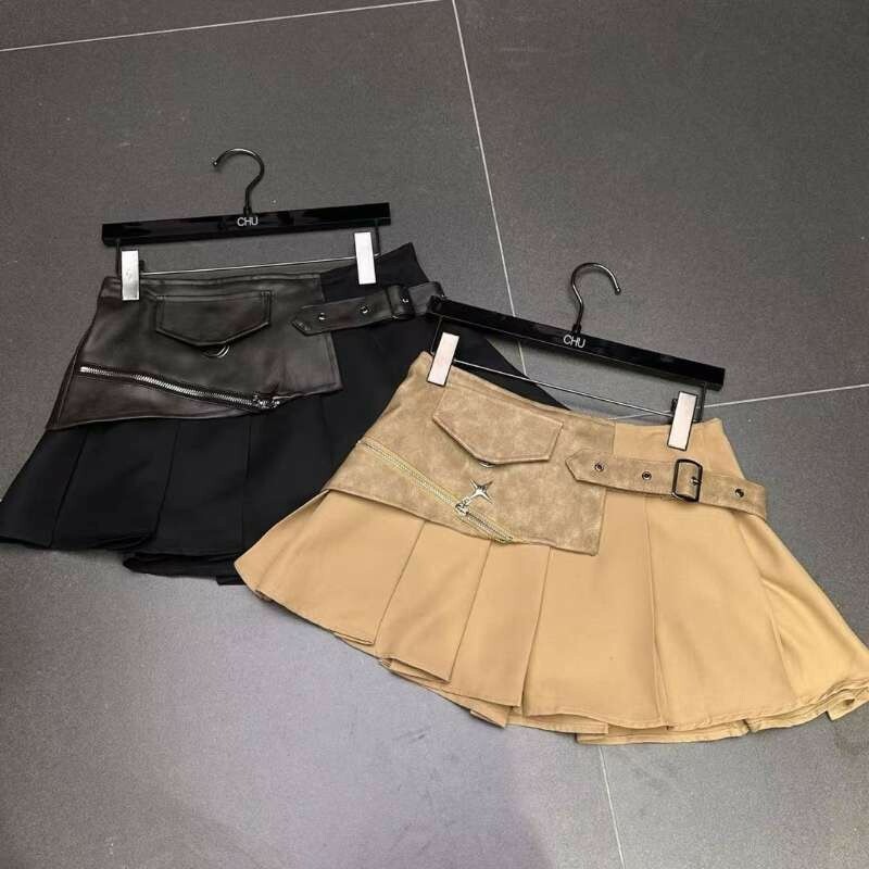 拉鍊皮百褶裙