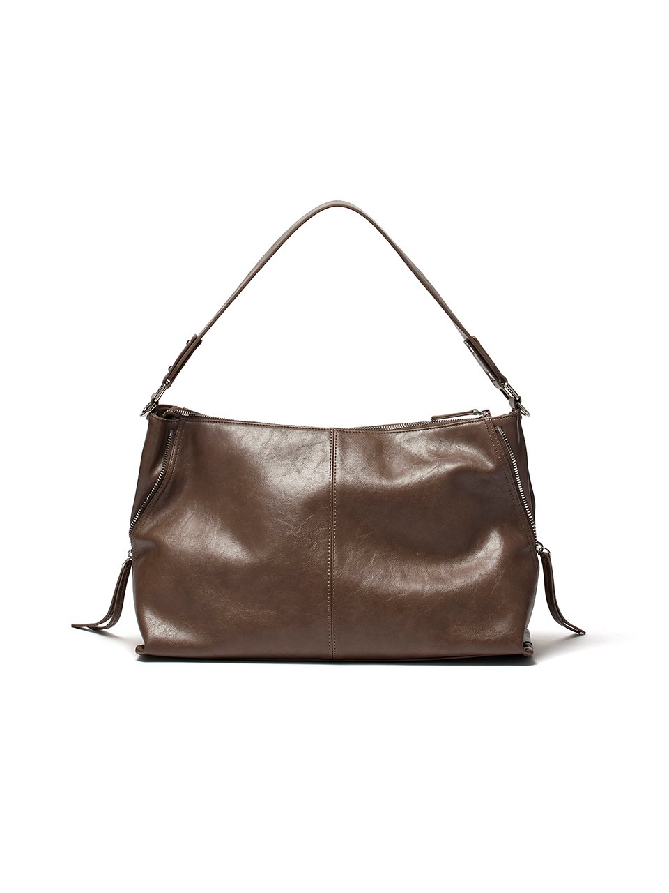 側拉鍊肩背包 深棕色