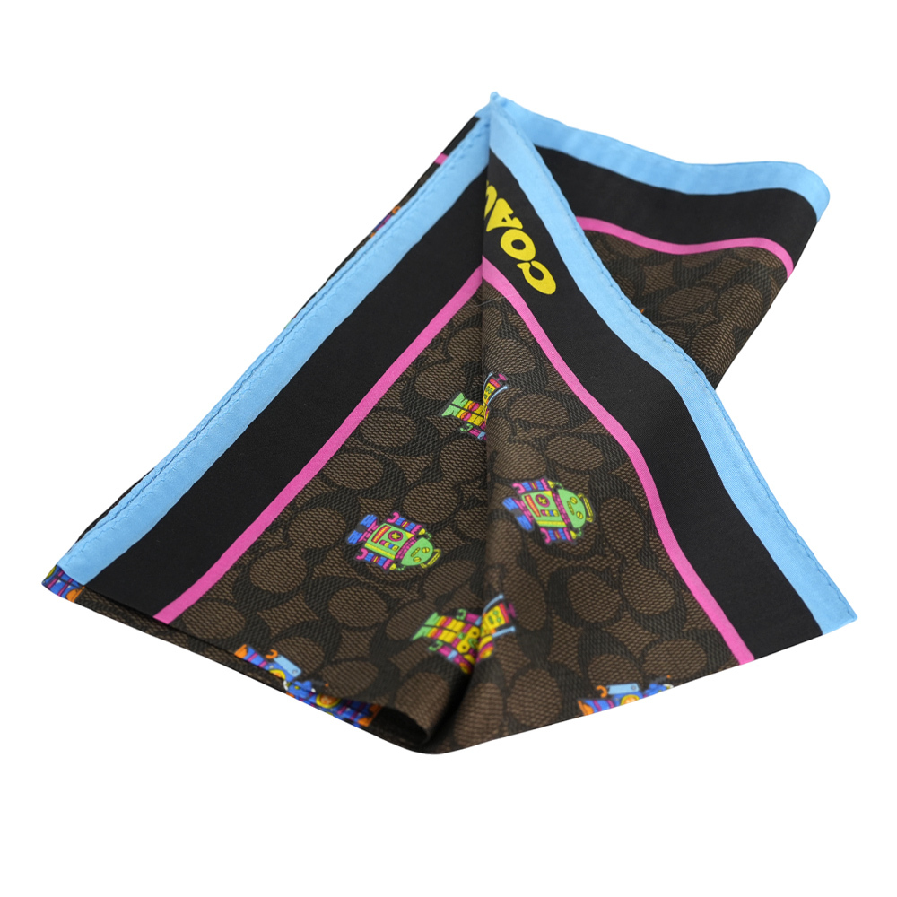 【COACH】機器人圖案真絲方巾(胡桃木棕)CX230 WAN