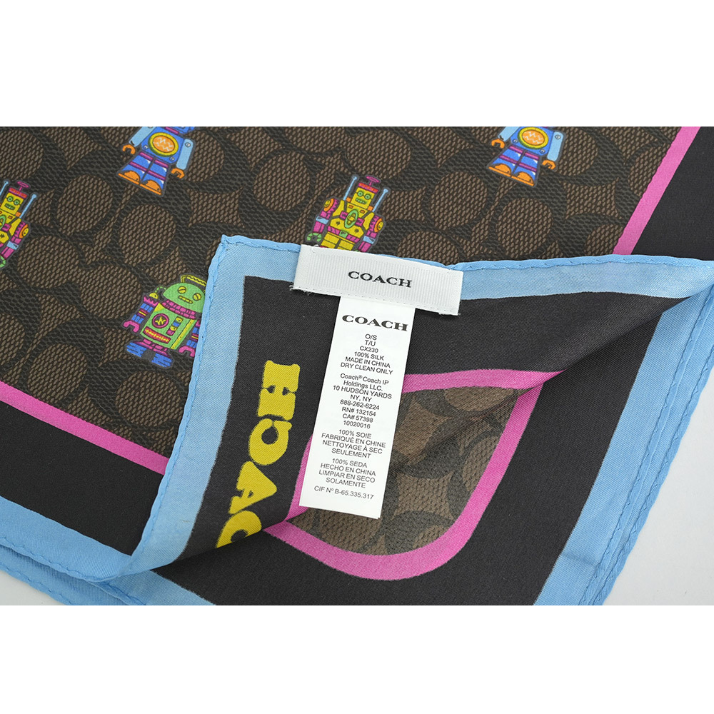 【COACH】機器人圖案真絲方巾(胡桃木棕)CX230 WAN