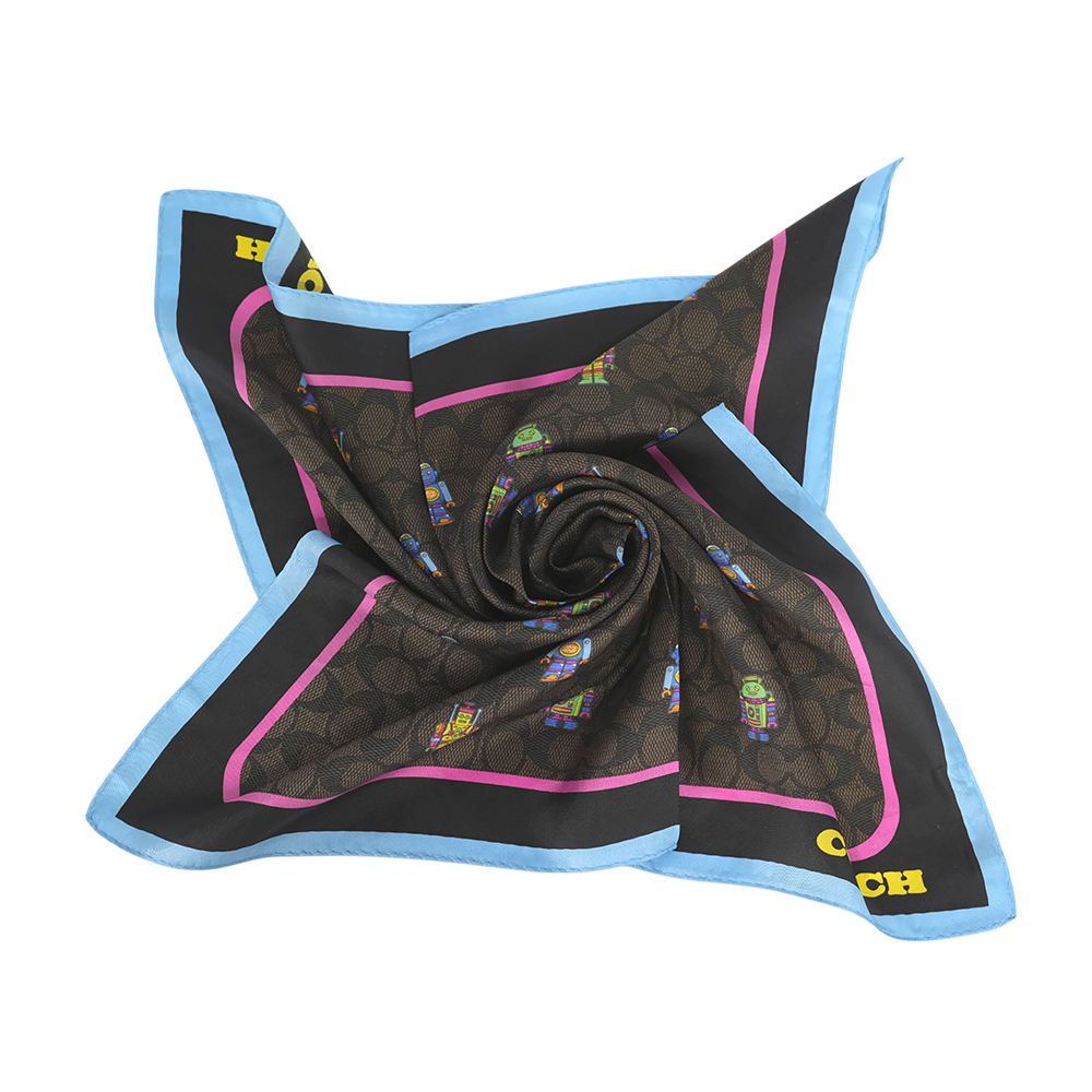 【COACH】機器人圖案真絲方巾(胡桃木棕)CX230 WAN