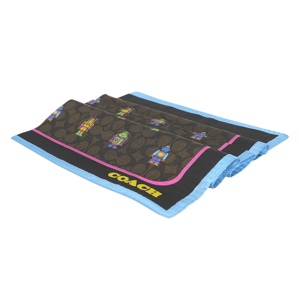 【COACH】機器人圖案真絲方巾(胡桃木棕)CX230 WAN