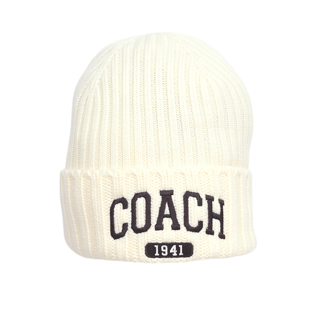 【COACH】1941 刺繡羊毛毛帽(白色)CU806 CHK