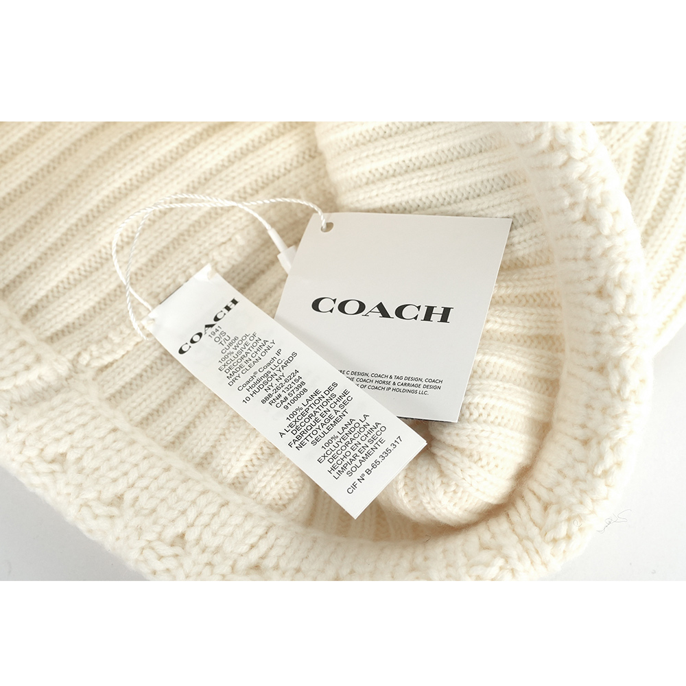 【COACH】1941 刺繡羊毛毛帽(白色)CU806 CHK