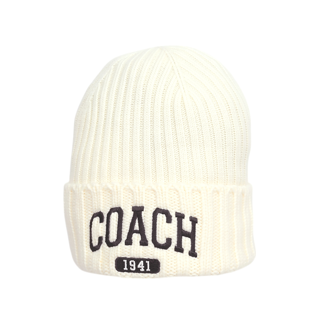 【COACH】1941 刺繡羊毛毛帽(白色)CU806 CHK