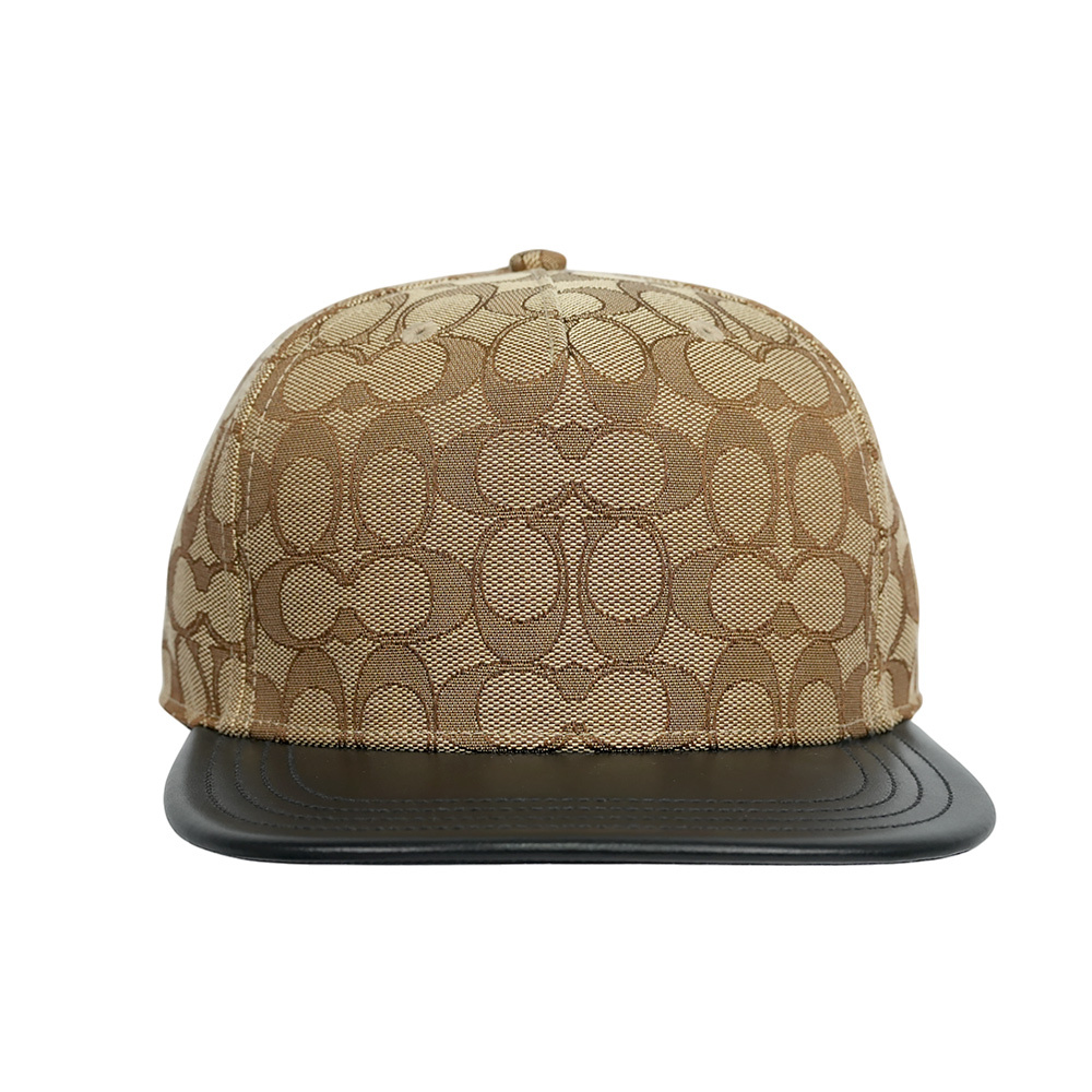 【COACH】CC Logo 緹花布及皮革棒球帽  XS-S  / M-L  (卡其色/黑色)CW764 KHBK