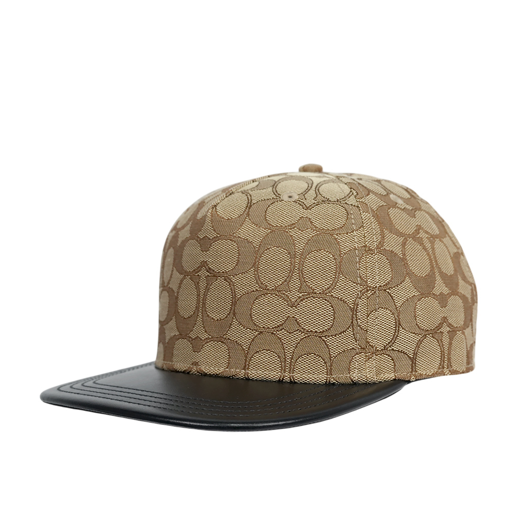 【COACH】CC Logo 緹花布及皮革棒球帽  XS-S  / M-L  (卡其色/黑色)CW764 KHBK