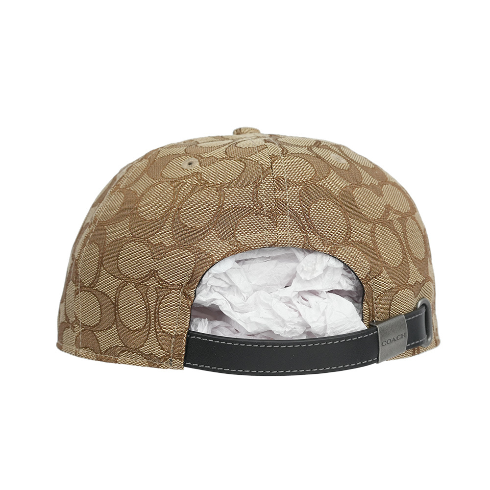 【COACH】CC Logo 緹花布及皮革棒球帽  XS-S  / M-L  (卡其色/黑色)CW764 KHBK