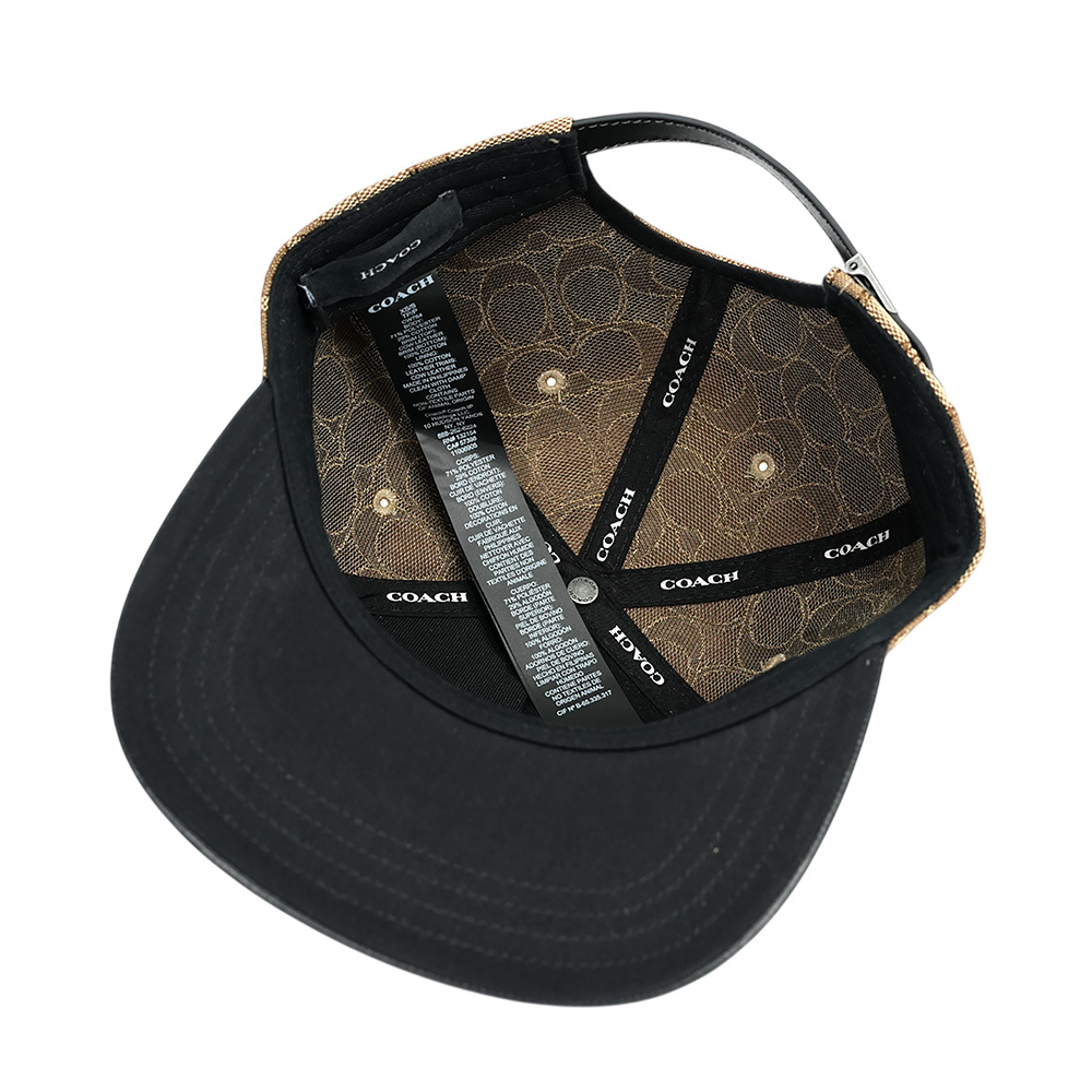【COACH】CC Logo 緹花布及皮革棒球帽  XS-S  / M-L  (卡其色/黑色)CW764 KHBK