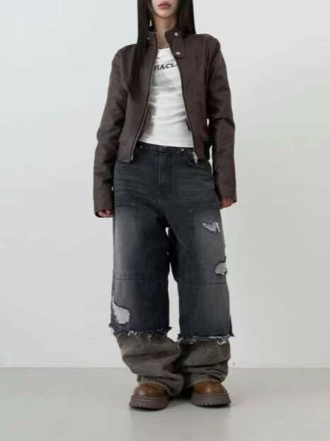 KOREA 美式 拼接 迷彩 #牛仔褲