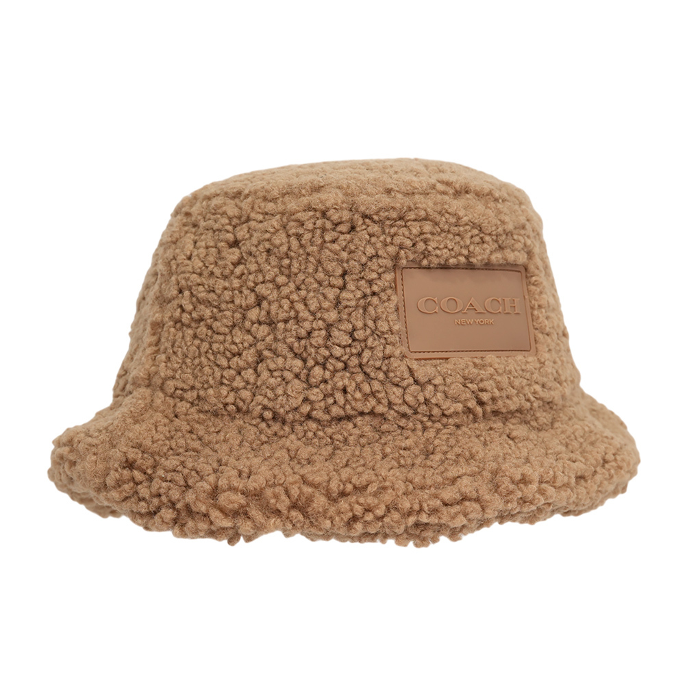 【COACH】方形標誌棉質毛絨漁夫帽  XS-S / M-L  (焦糖色)