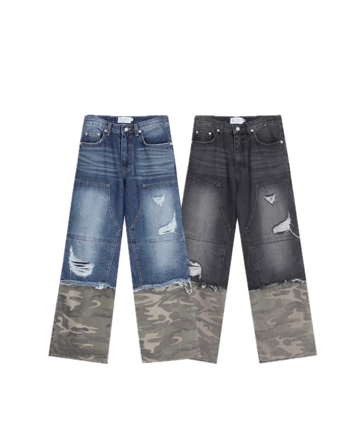 KOREA 美式 拼接 迷彩 #牛仔褲