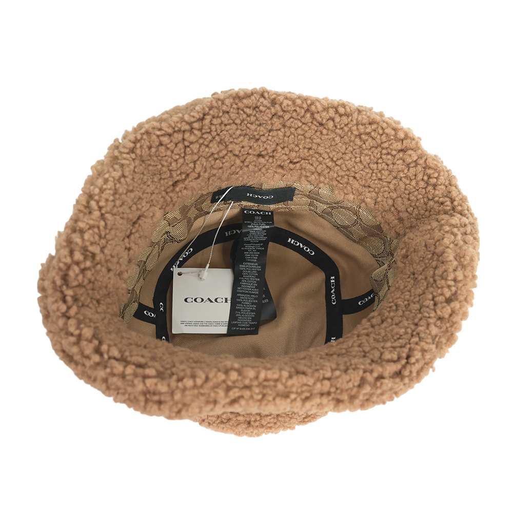 【COACH】方形標誌棉質毛絨漁夫帽  XS-S  / M-L  (焦糖色)CY049 TN2