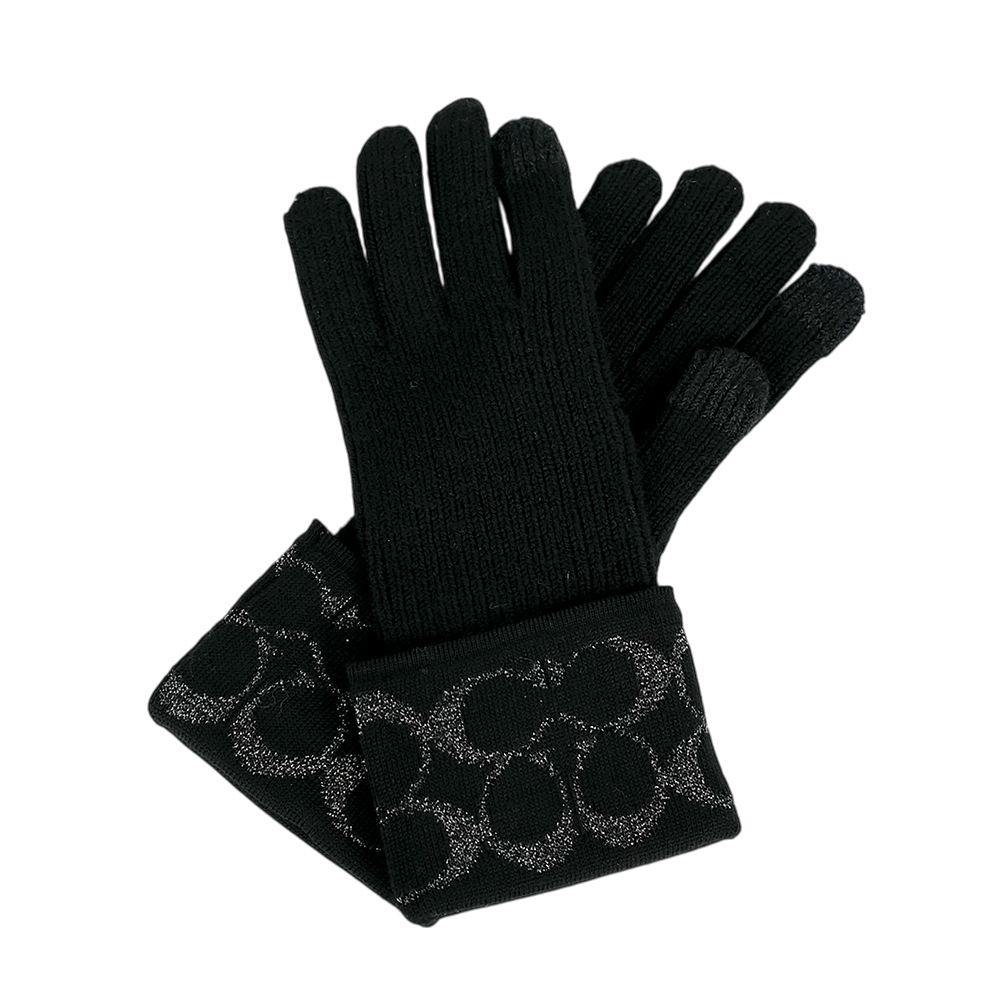 【COACH】金屬 CC Logo 羊毛手套(黑色)CAO57 BKBK