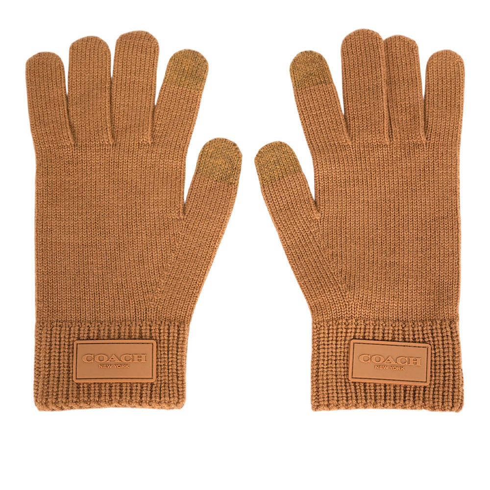 【COACH】金方形經典馬車標牌羊毛手套 L/XL (淺焦糖色)CU813 LQD