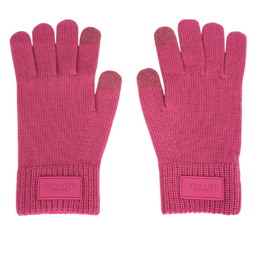 【COACH】方形經典馬車標牌羊毛手套 L-XL (粉色)