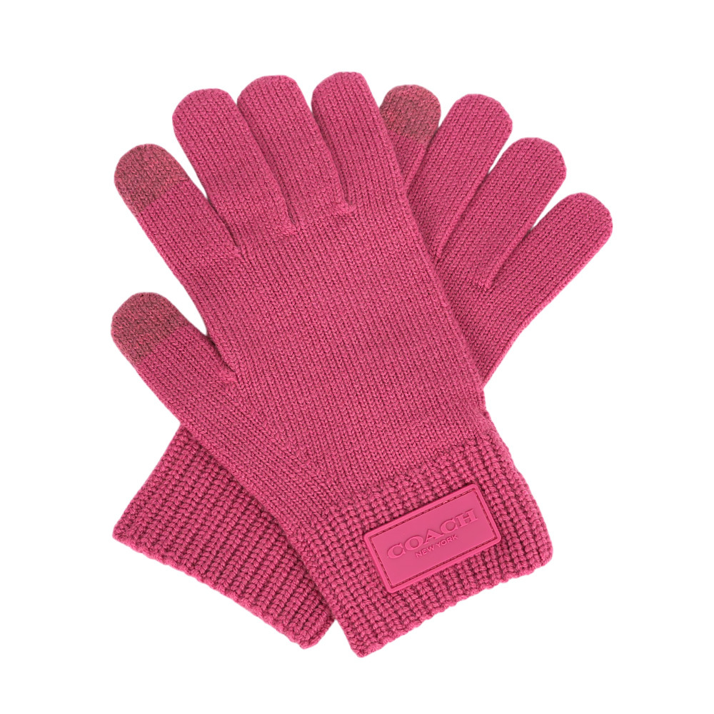 【COACH】方形經典馬車標牌羊毛手套 L/XL (粉色)CU813 PIN