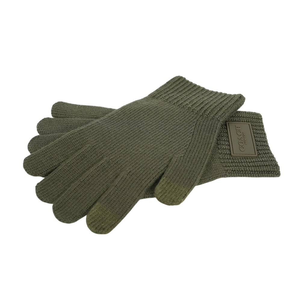 【COACH】方形經典馬車標牌羊毛手套 L/XL (橄欖綠)CU813 RM3