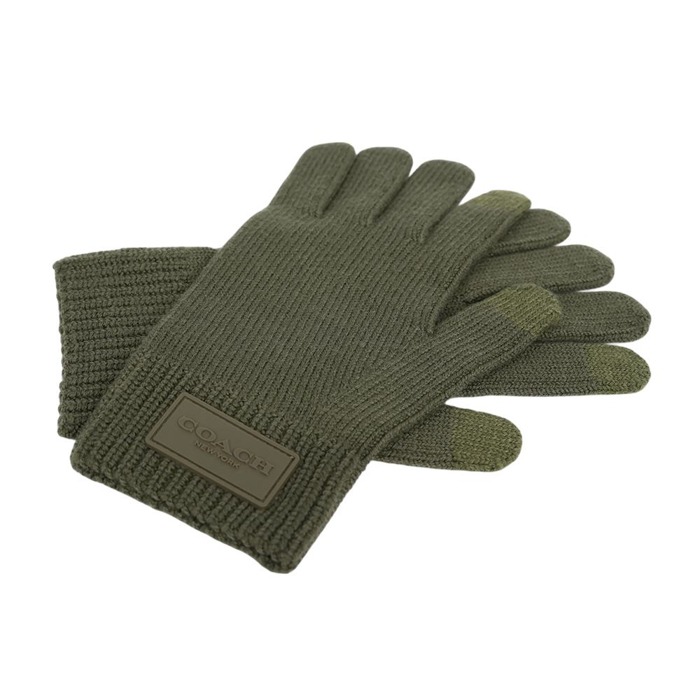 【COACH】方形經典馬車標牌羊毛手套 L/XL (橄欖綠)CU813 RM3