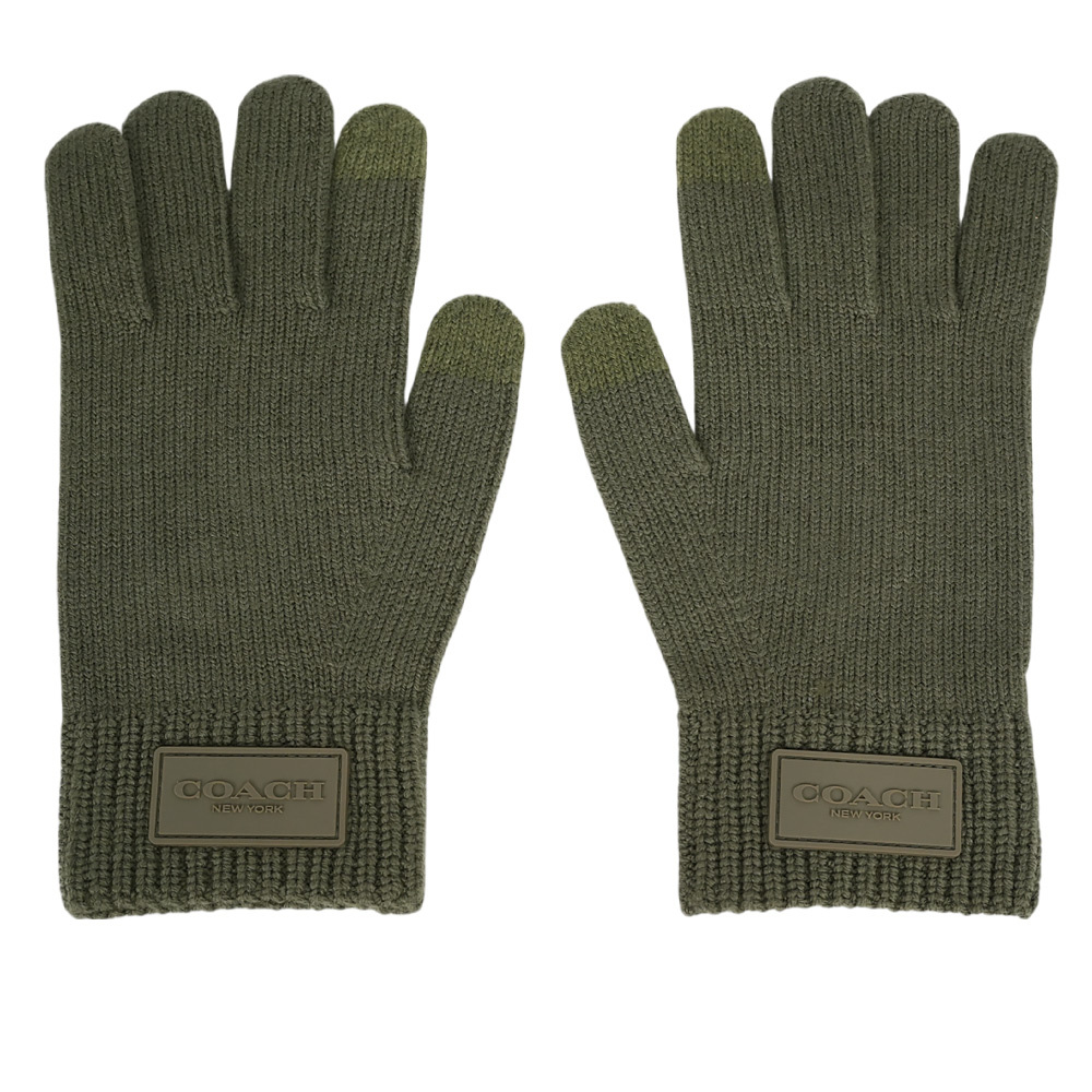 【COACH】方形經典馬車標牌羊毛手套 L/XL (橄欖綠)CU813 RM3