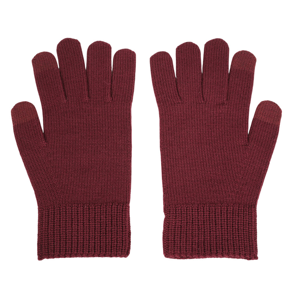 【COACH】方形經典馬車標牌羊毛手套 L-XL (酒紅色)