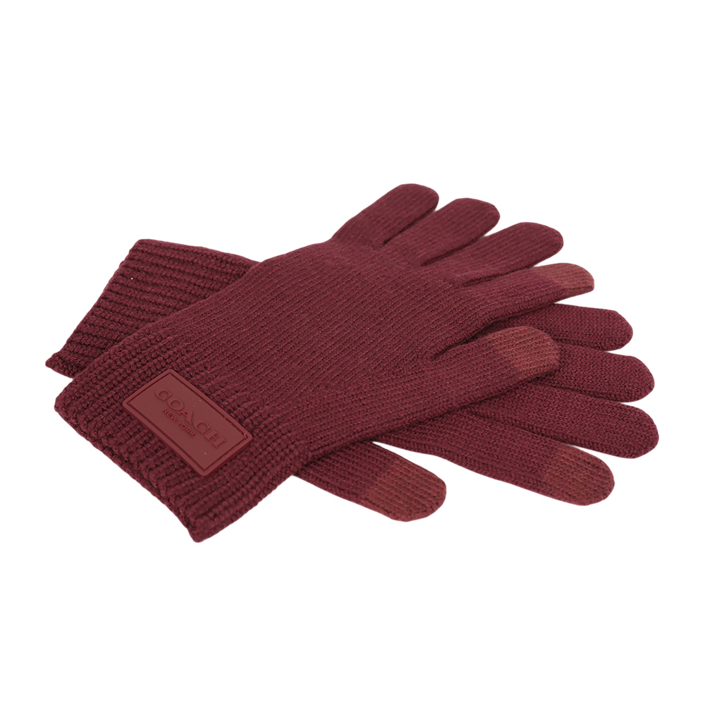 【COACH】方形經典馬車標牌羊毛手套 L/XL (酒紅色)CU813 WIN