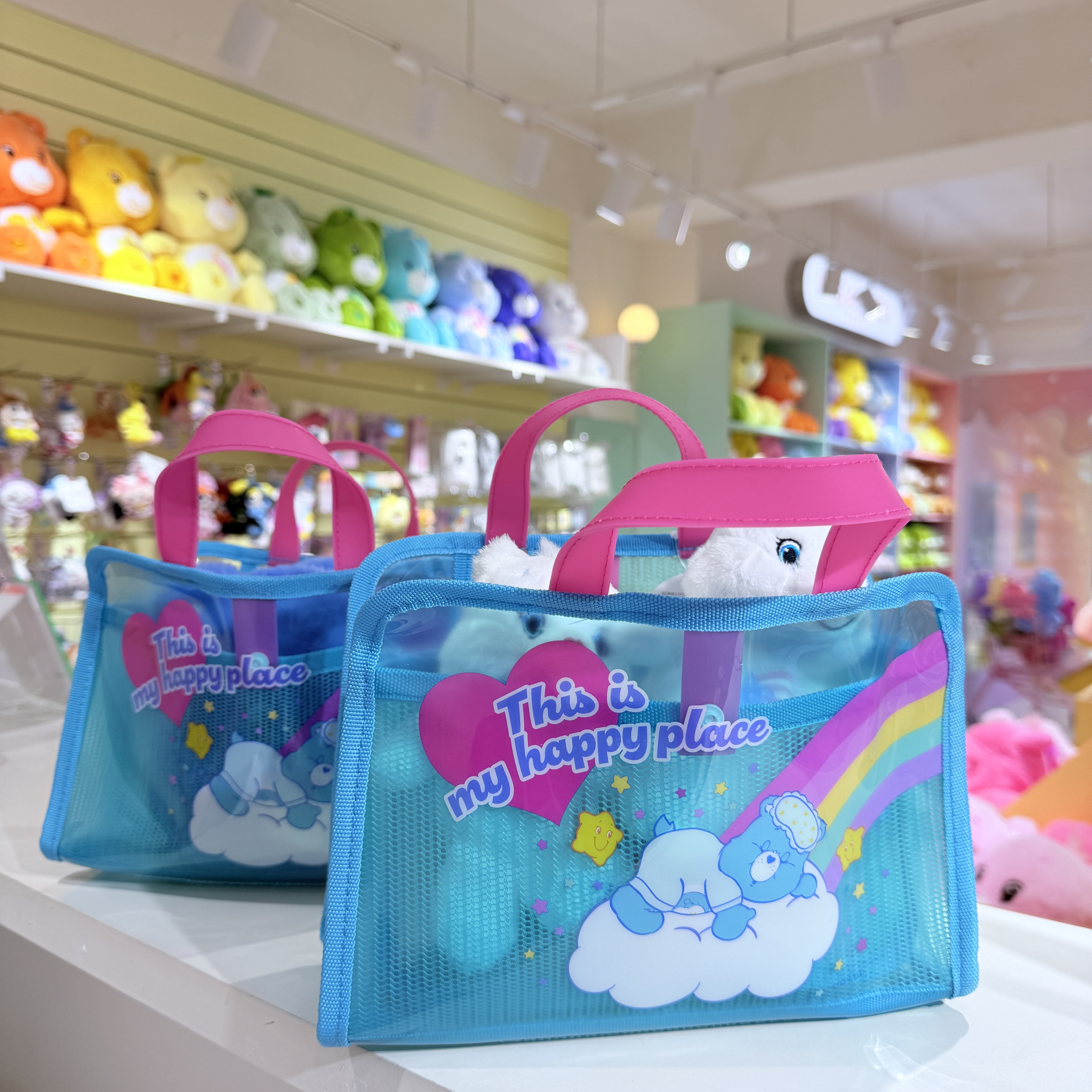 CARE BEARS 彩虹熊 睡夢 造型 網狀 透明 手提袋/代購
