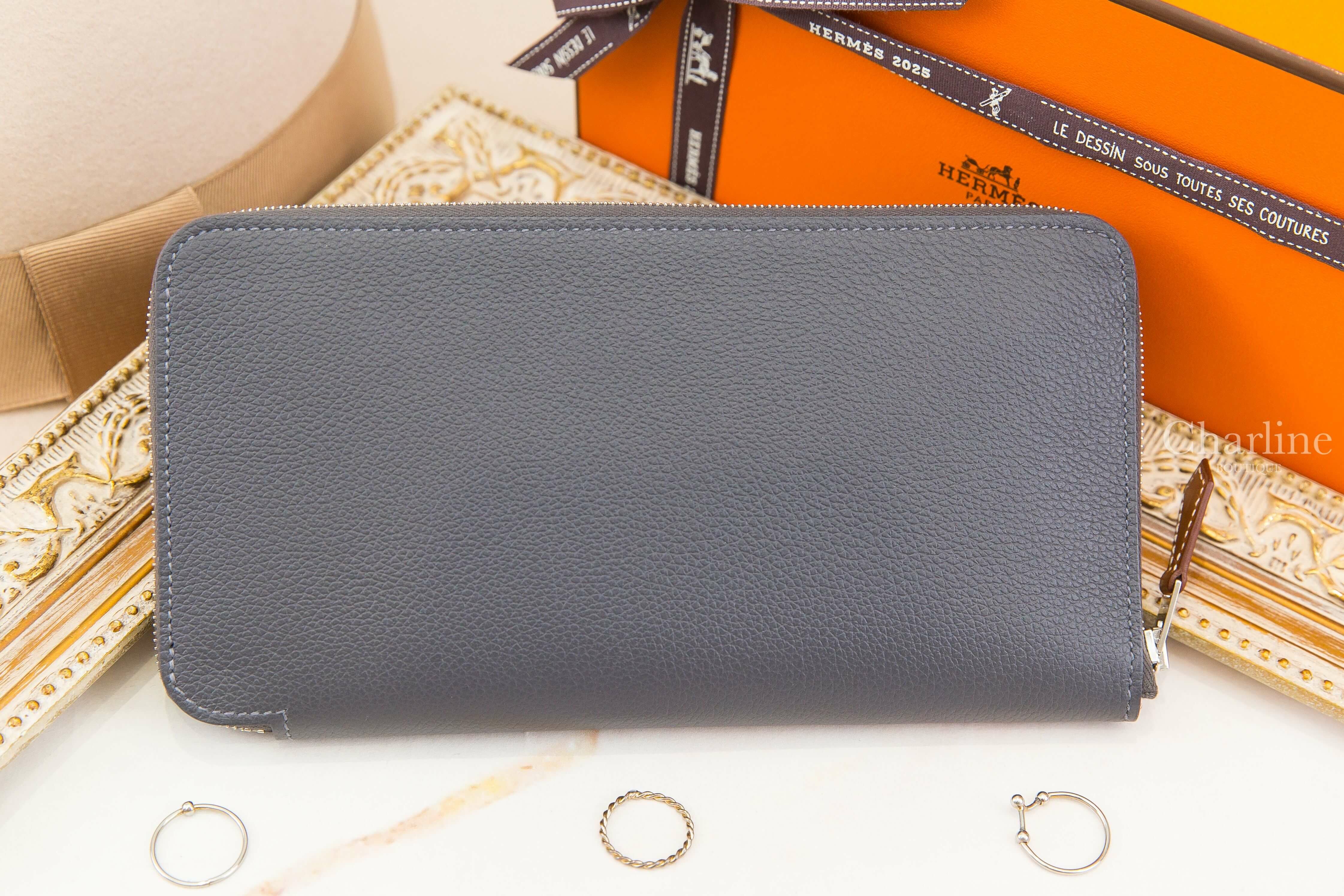 Hermès Silk'in Classique Long Wallet 85 Ardoise Evercolor 石板灰絲巾拉鍊長夾