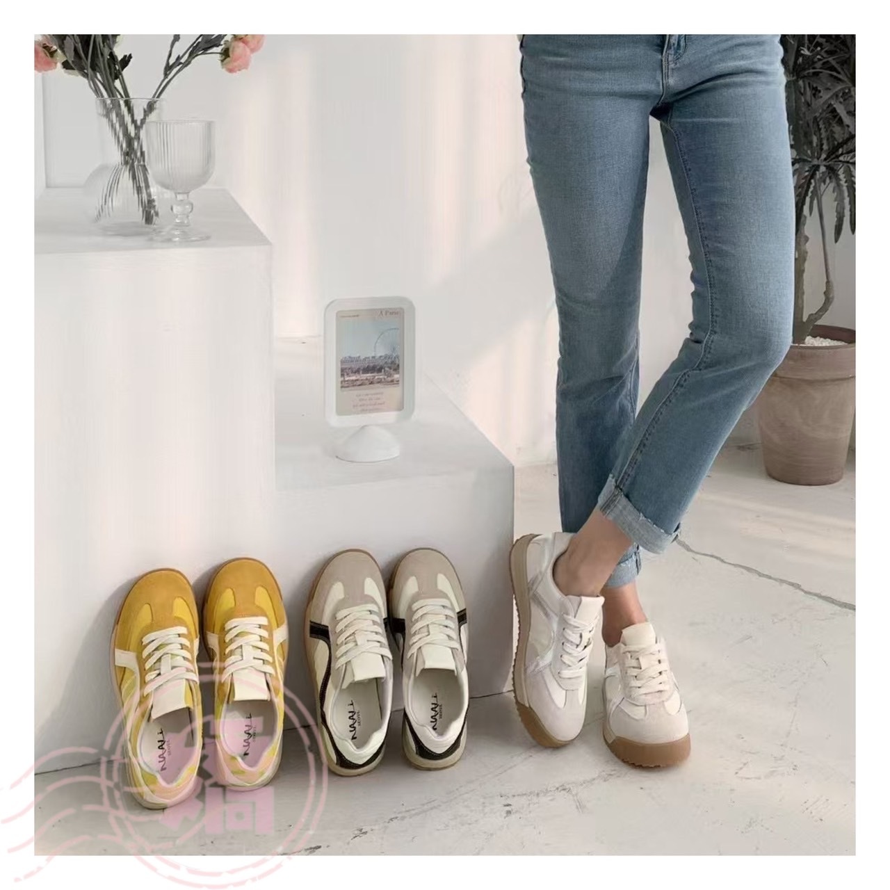 K19001側邊線條真皮休閒鞋(白'黑'銀)(230'235'240'245'250)