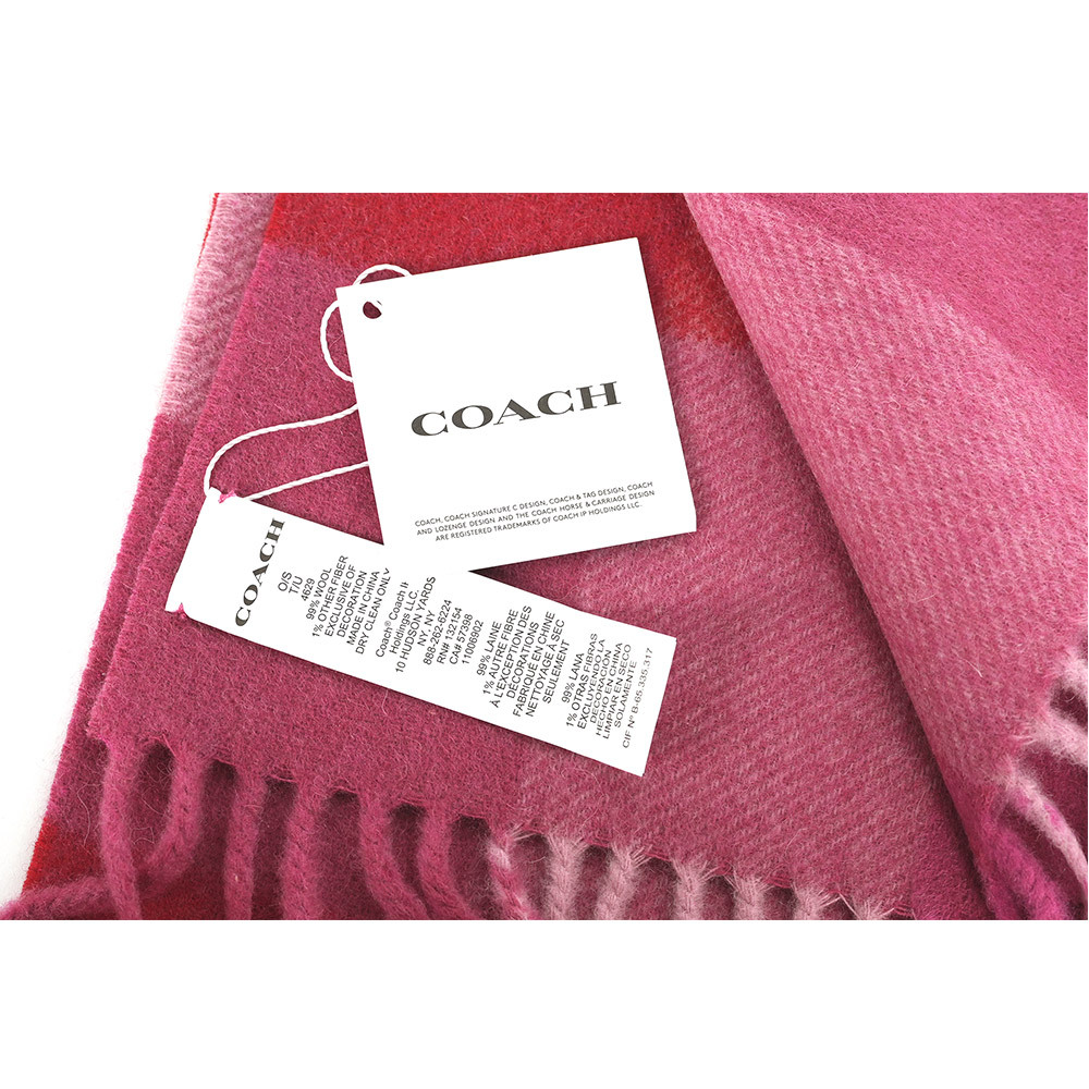 【COACH】格紋設計羊毛超長版圍巾(紅色/粉色)4629 UP7