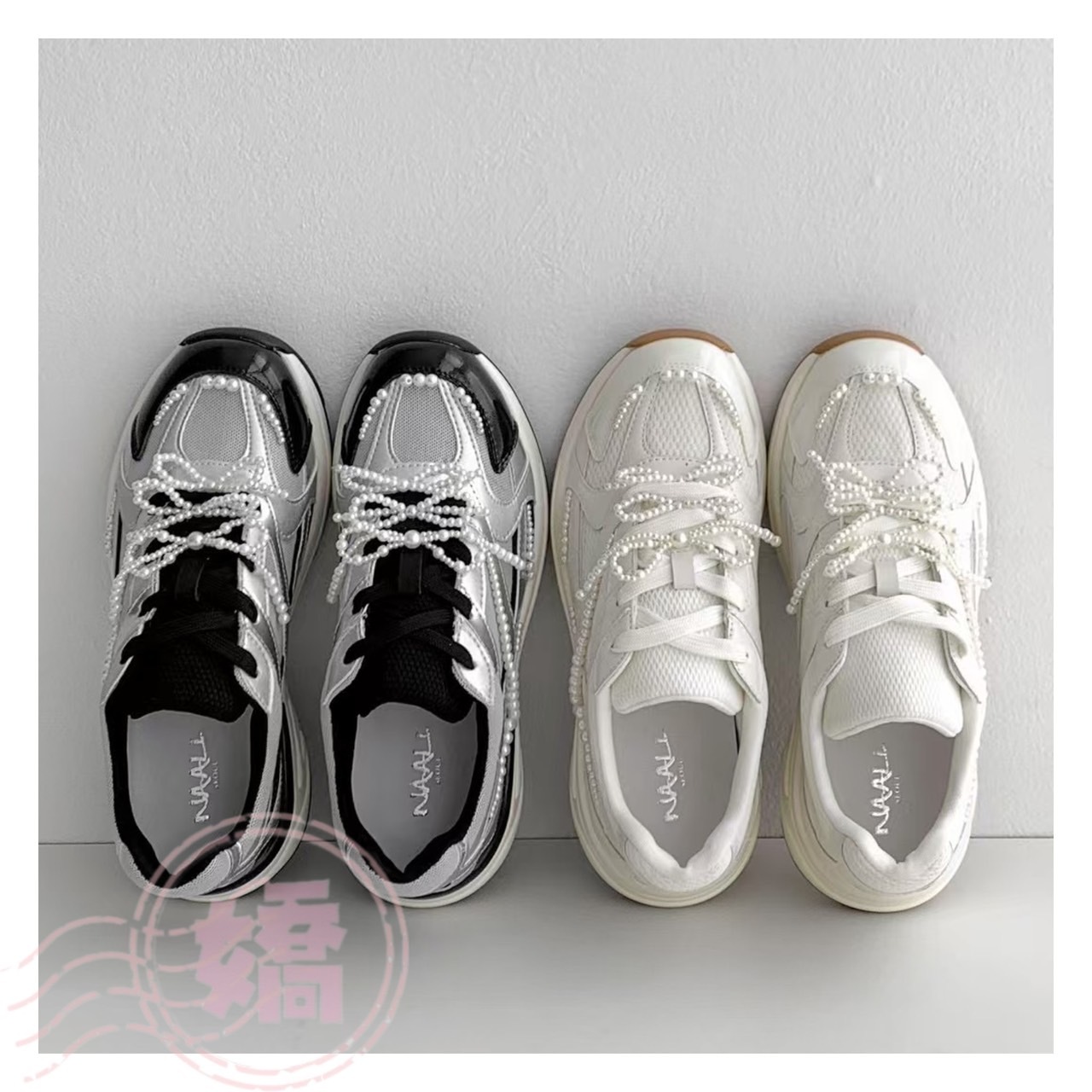 K19003珍珠蝴蝶結羊皮休閒鞋(白'黑)(230'235'240'245'250)