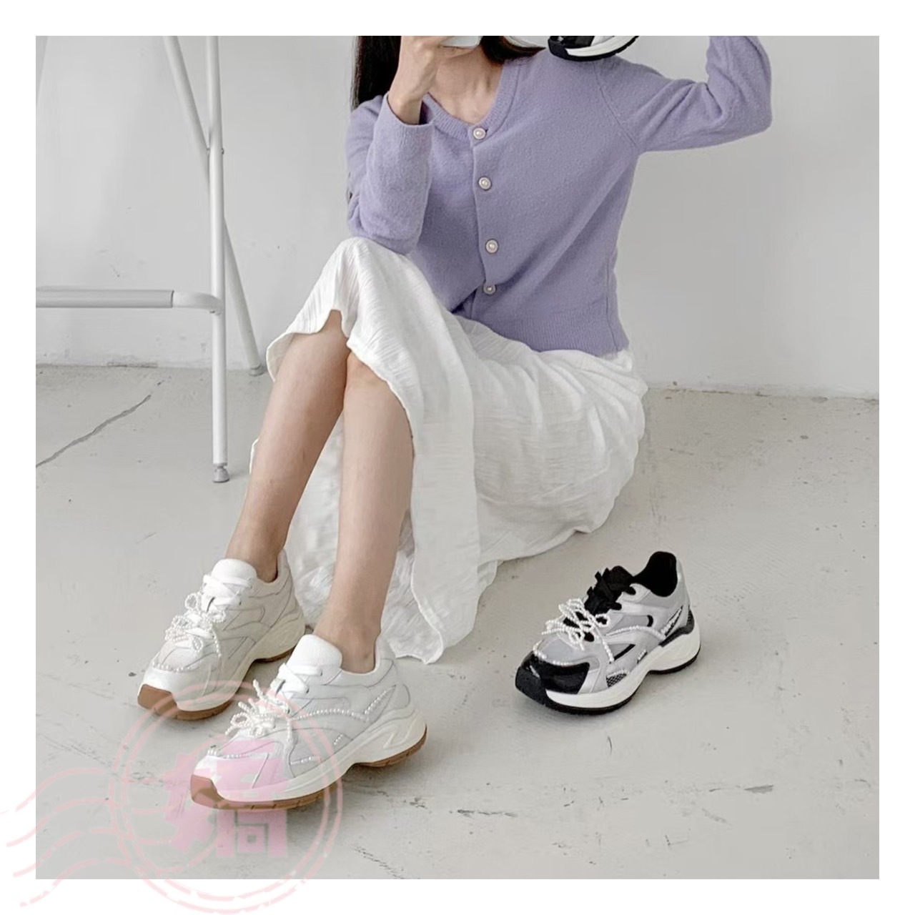 K19003珍珠蝴蝶結羊皮休閒鞋(白'黑)(230'235'240'245'250)