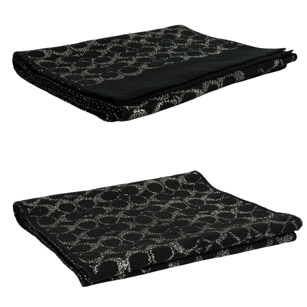 【COACH】滿版CC Logo 羊毛及金屬纖維圍巾(黑色)CK719 BKBK