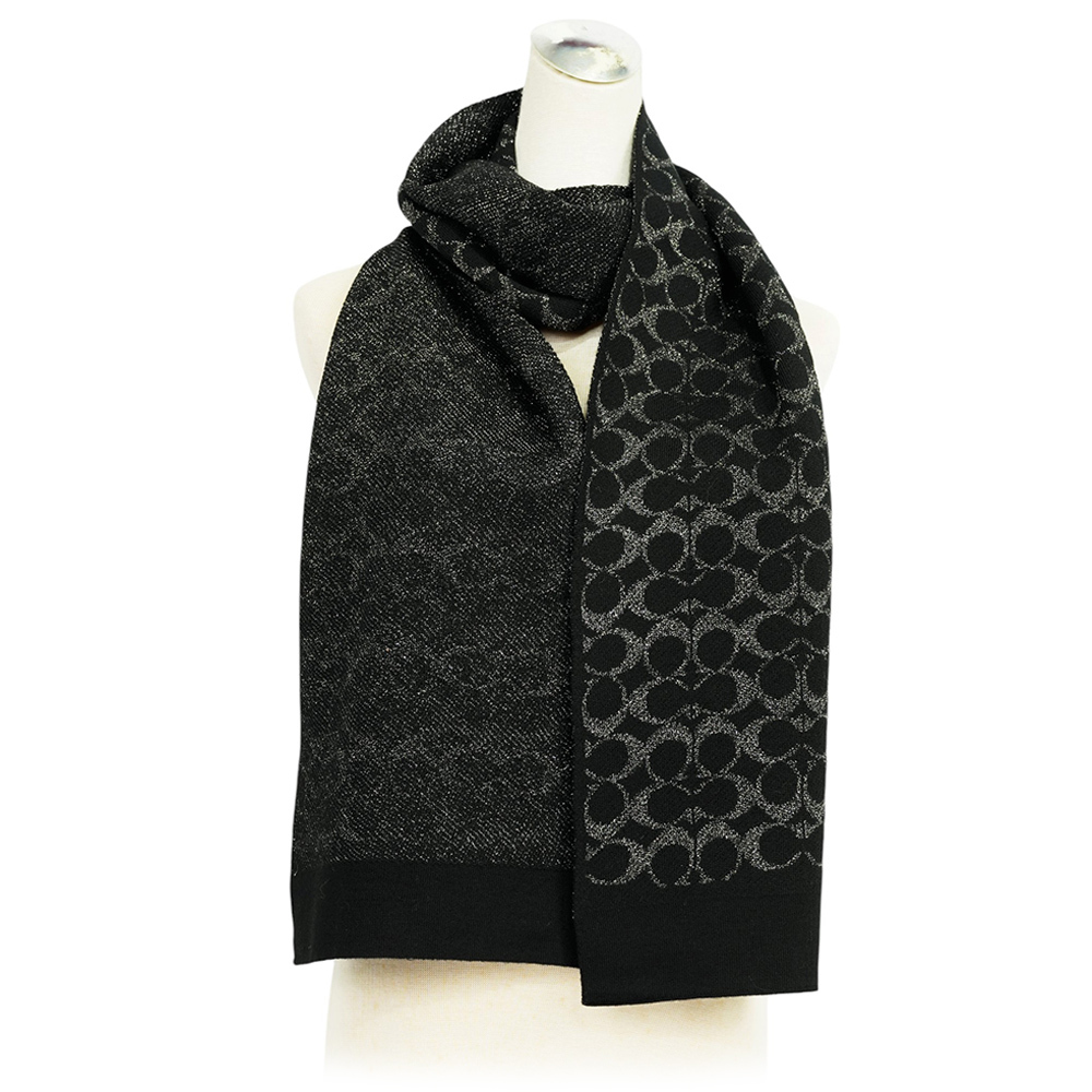 【COACH】滿版CC Logo 羊毛及金屬纖維圍巾(黑色)CK719 BKBK