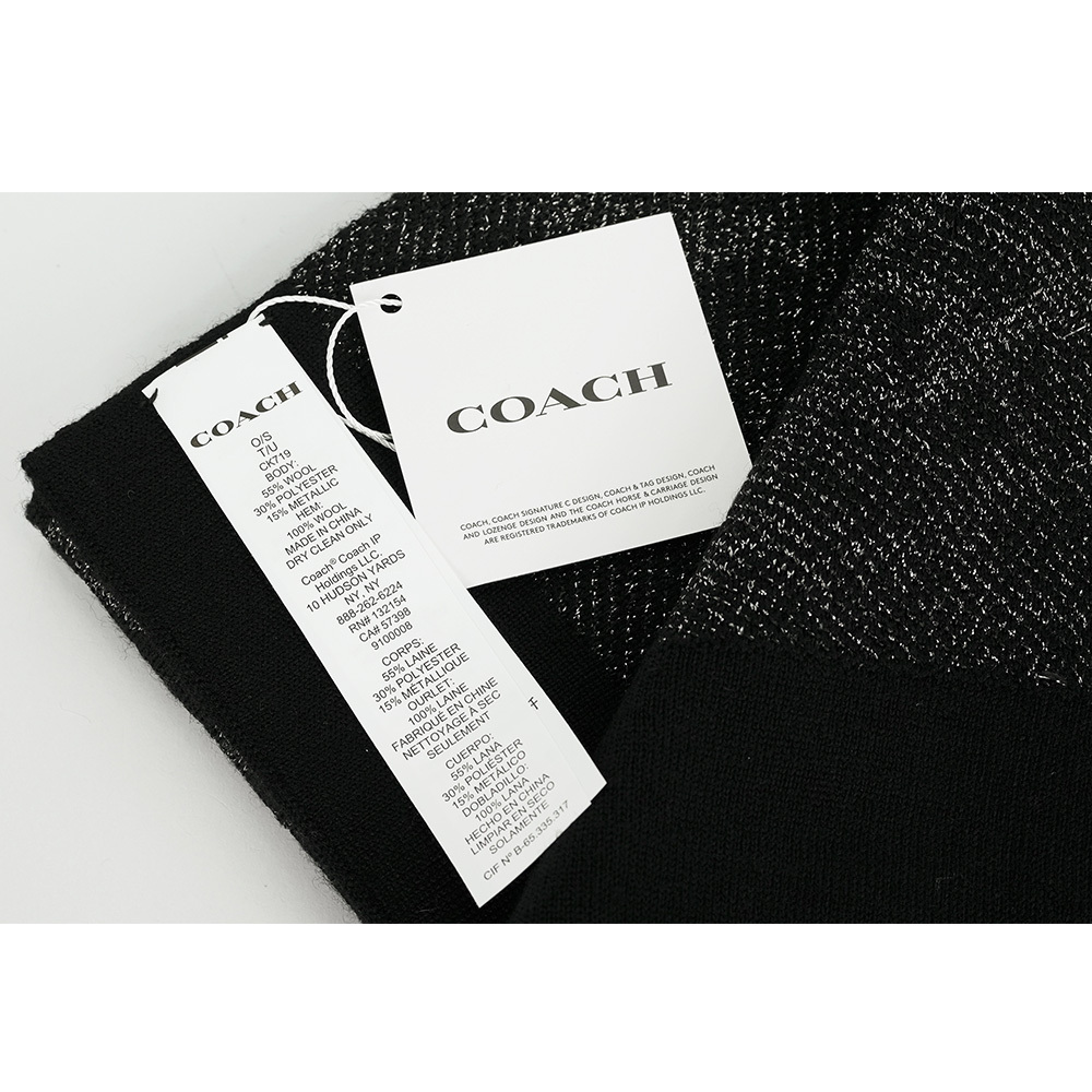 【COACH】滿版CC Logo 羊毛及金屬纖維圍巾(黑色)CK719 BKBK