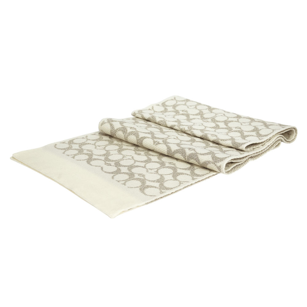 【COACH】滿版CC Logo 羊毛及金屬纖維圍巾(白色)CK719 CHK