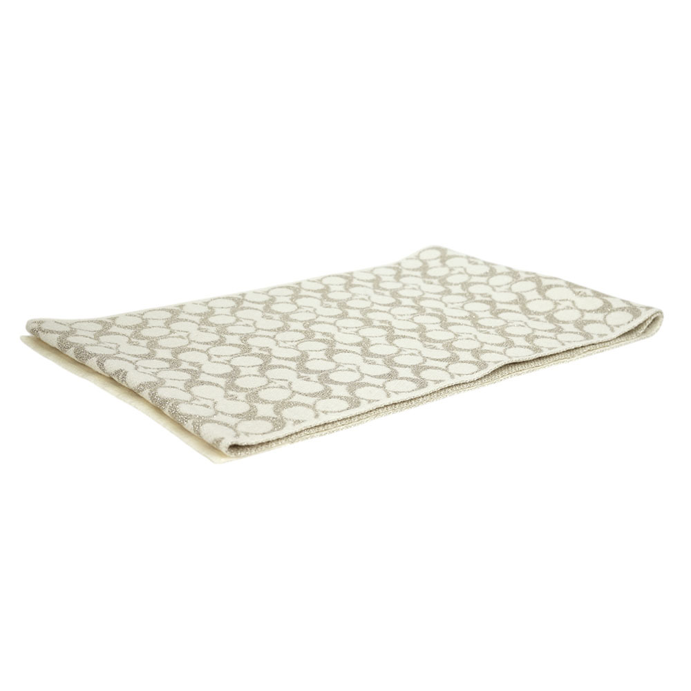 【COACH】滿版CC Logo 羊毛及金屬纖維圍巾(白色)CK719 CHK