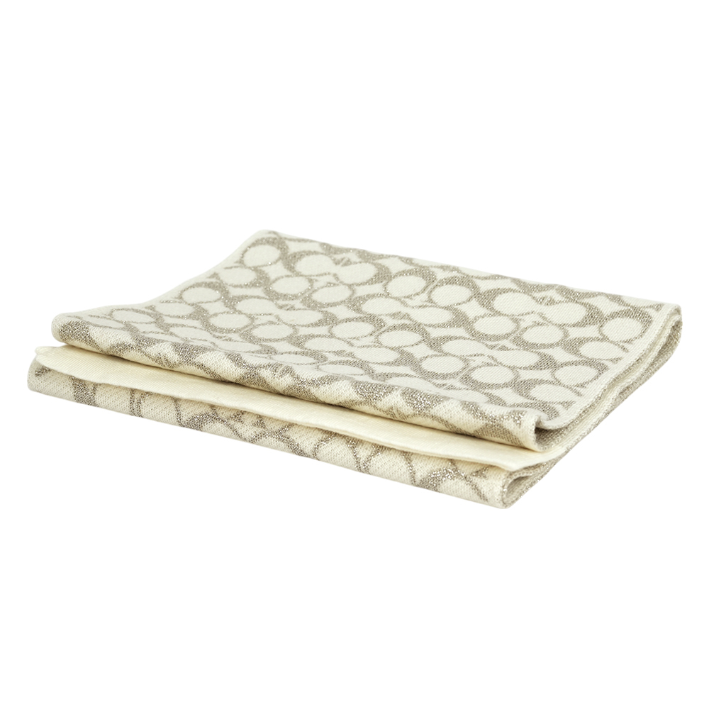 【COACH】滿版CC Logo 羊毛及金屬纖維圍巾(白色)CK719 CHK