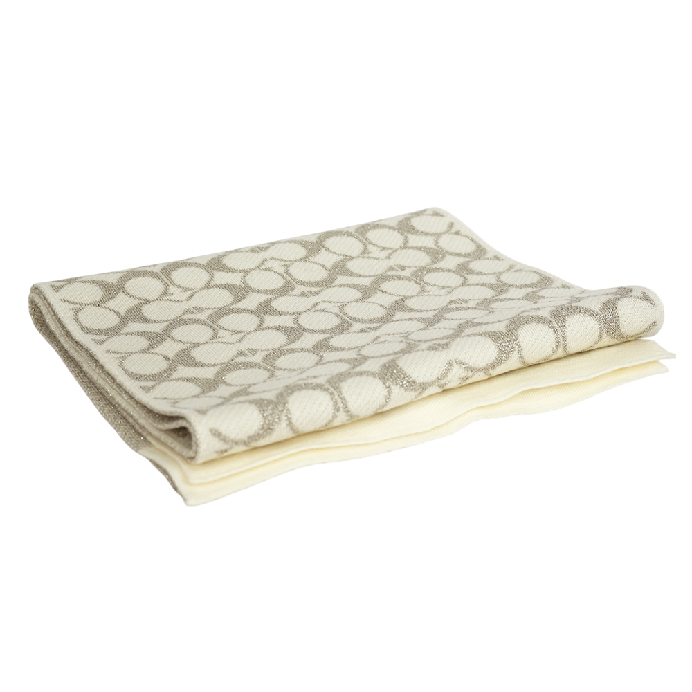 【COACH】滿版CC Logo 羊毛及金屬纖維圍巾(白色)CK719 CHK