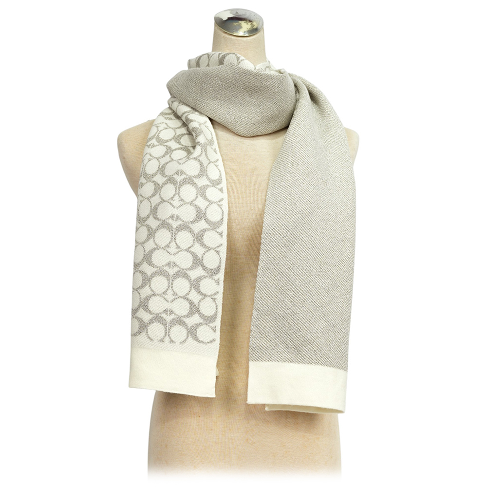 【COACH】滿版CC Logo 羊毛及金屬纖維圍巾(白色)CK719 CHK