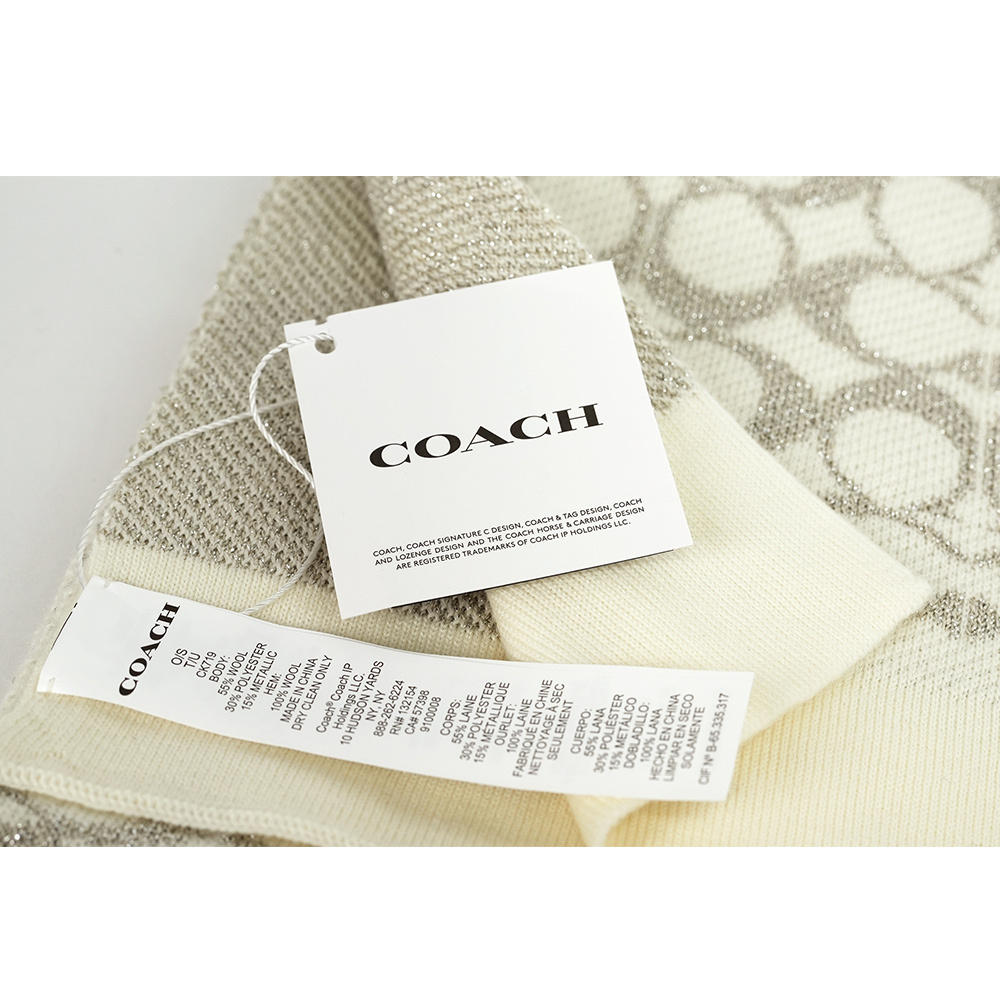 【COACH】滿版CC Logo 羊毛及金屬纖維圍巾(白色)CK719 CHK