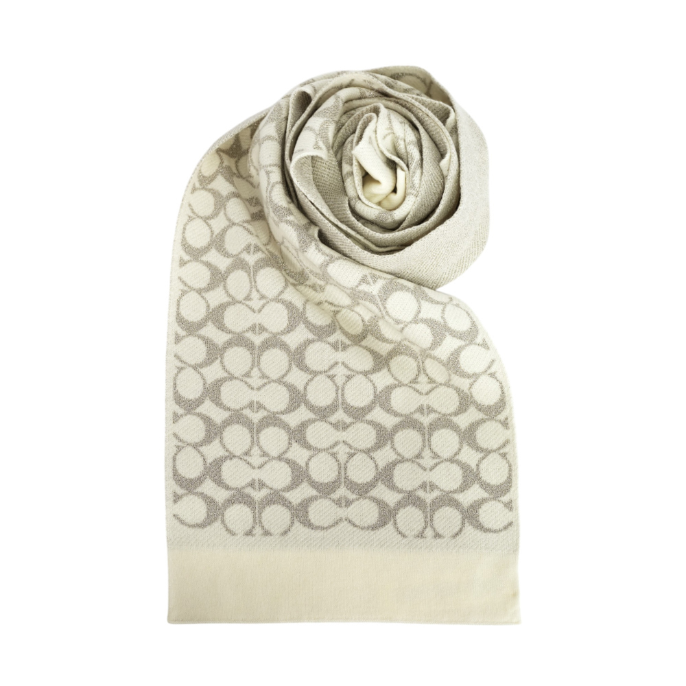 【COACH】滿版CC Logo 羊毛及金屬纖維圍巾(白色)CK719 CHK